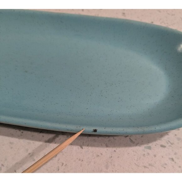 Vernon Ware Aqua Speckled Pottery Butter Dish MCM no lid 8" X 4" - Picture 6 of 9